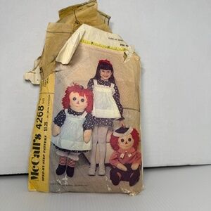 Vintage 1970s McCalls 4268 Raggedy Ann Andy Dolls 36 Inches Doll Pattern USED